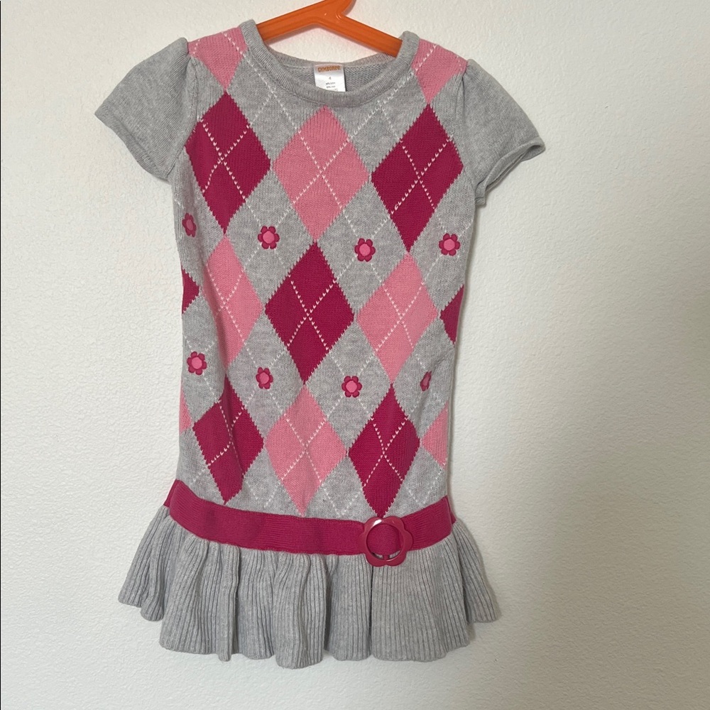 Gymboree girl Pink and Gray Argyle sweater Dress